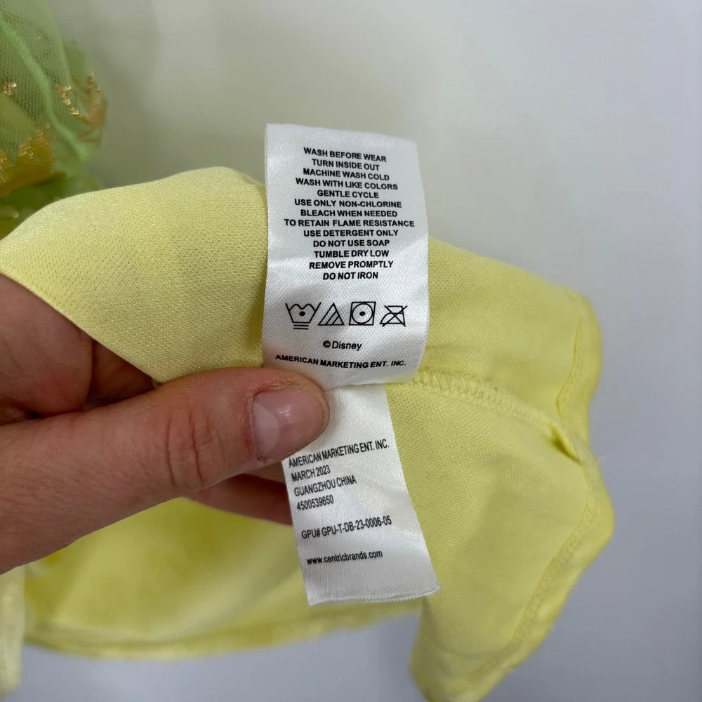 Disney Tiana Nightgown Kids Size 6 Green Yellow Princess Frog Glitter Sleepwear